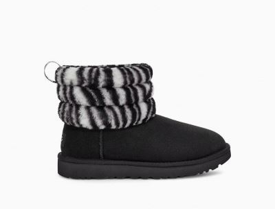 UGG Fluff Mini Quilted Zebra Womens Classic Boots Black - AU 16PY